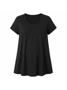 Savi Mom Maternity Women's Medium Black Pleated Tunic Top Short Sleeve Stretch
